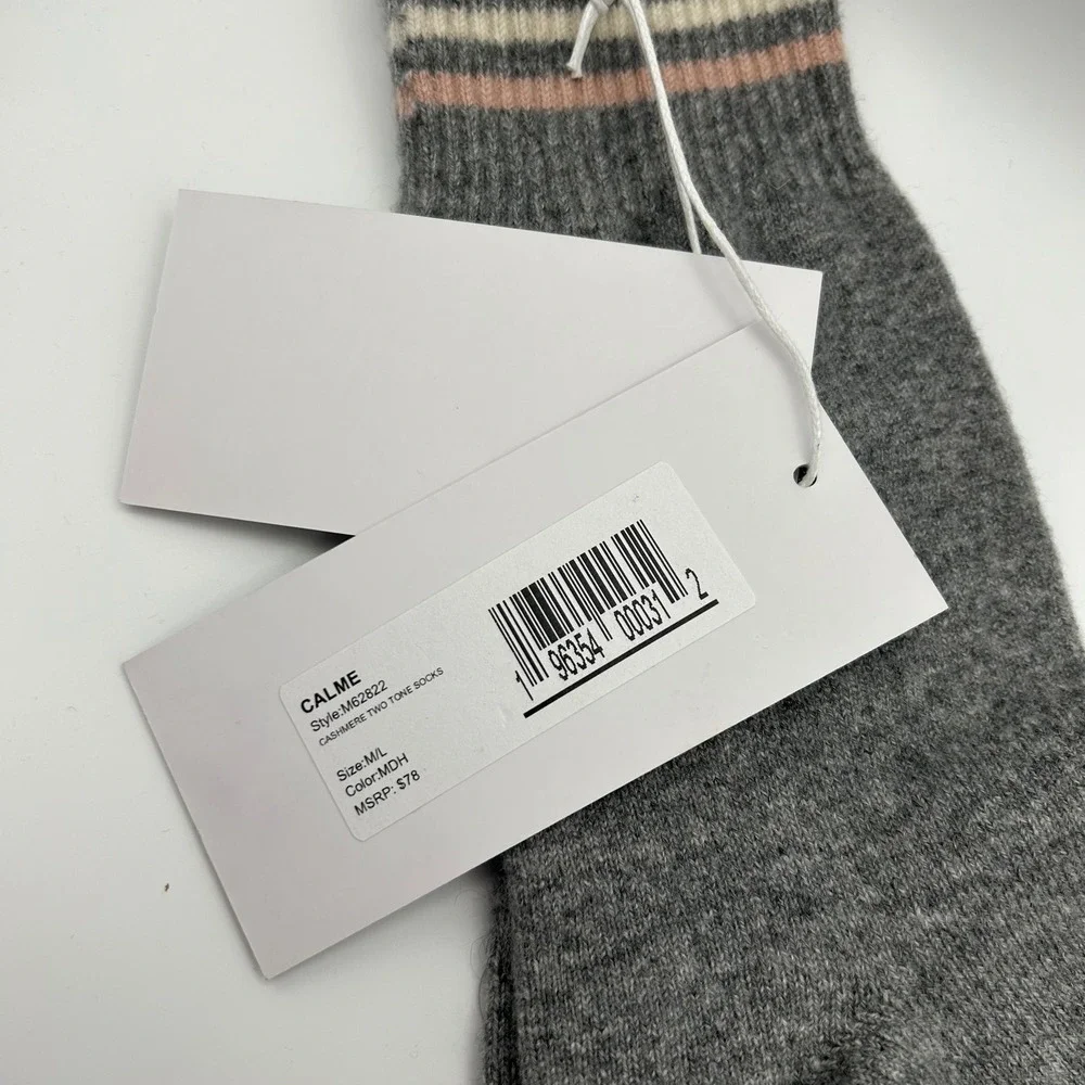 Johnny Was‎ Calme Cashmere Two Tone Socks Gray Striped Cuff Womens M/L New